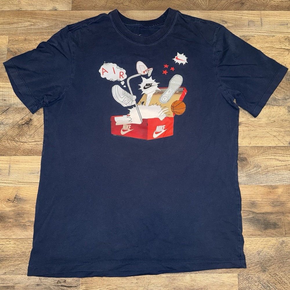 Nike Tee Mens Medium Shoebox Air Force 1 Basketball Navy Blue Red White